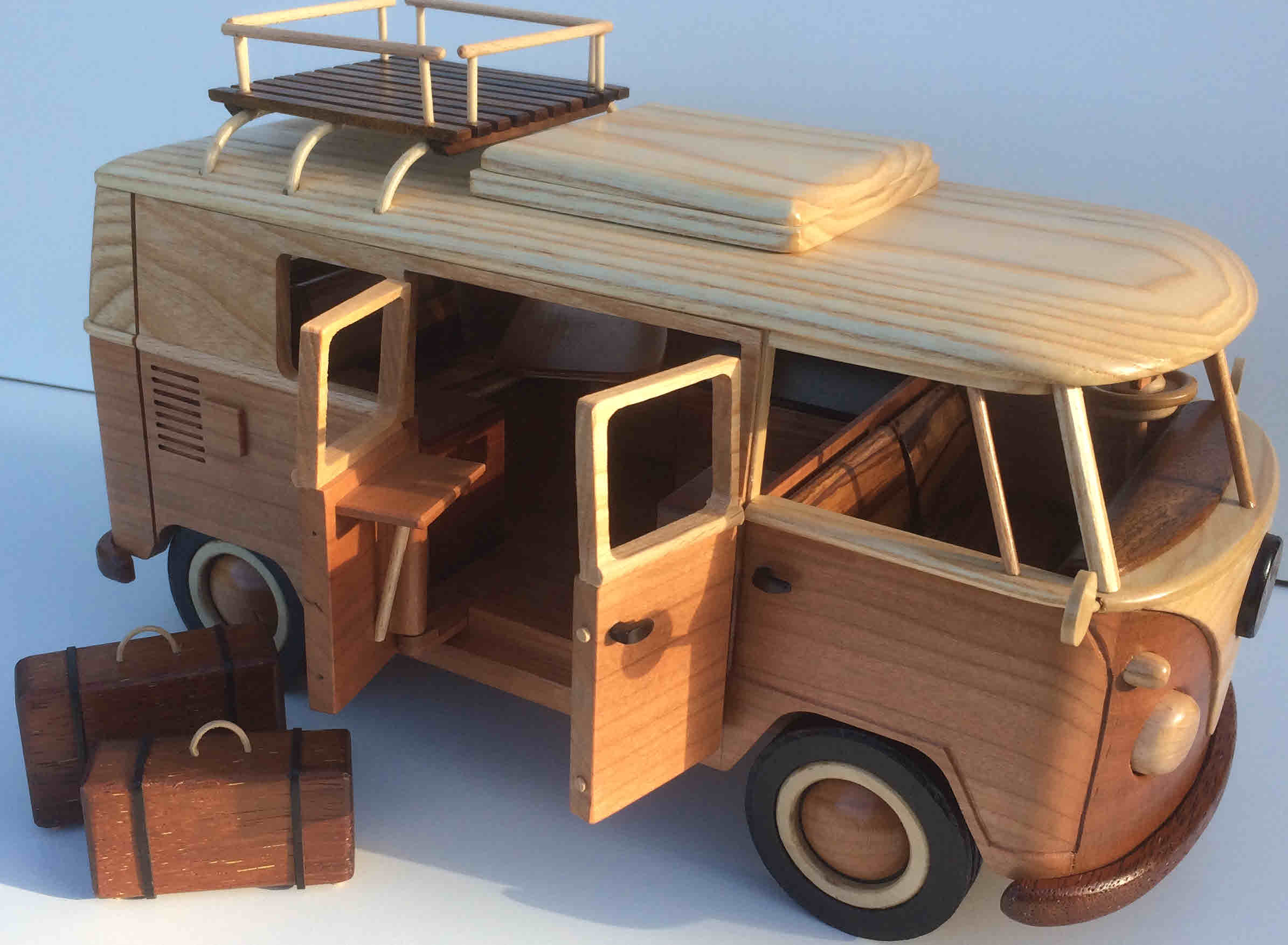 Illuminated VW T1 campervan volkswagen buli samba bus hand made wooden model 